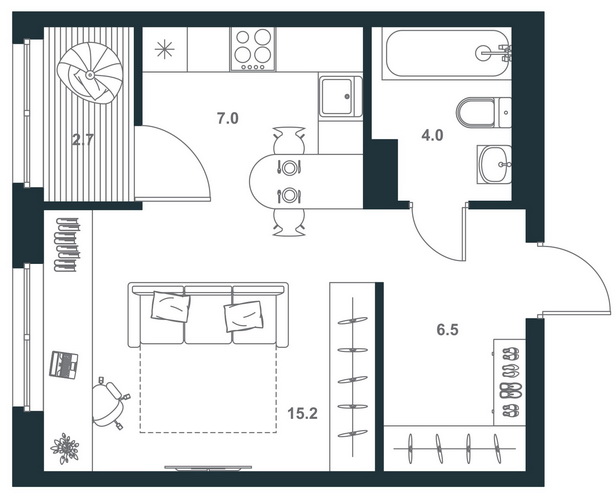1-комнатная 35.4 м2 в ЖК ЖК Upgrade Family корпус null этаж 4
